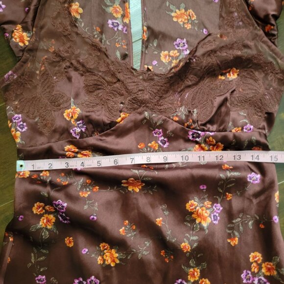 Free People Butterfly Babe Maxi Dress Womens M Y2K Chocolate Brown Lace Satin - Picture 7 of 8